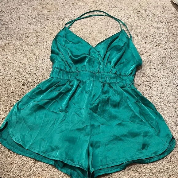 Satin green romper. Backless. Brand New. - Picture 3 of 4